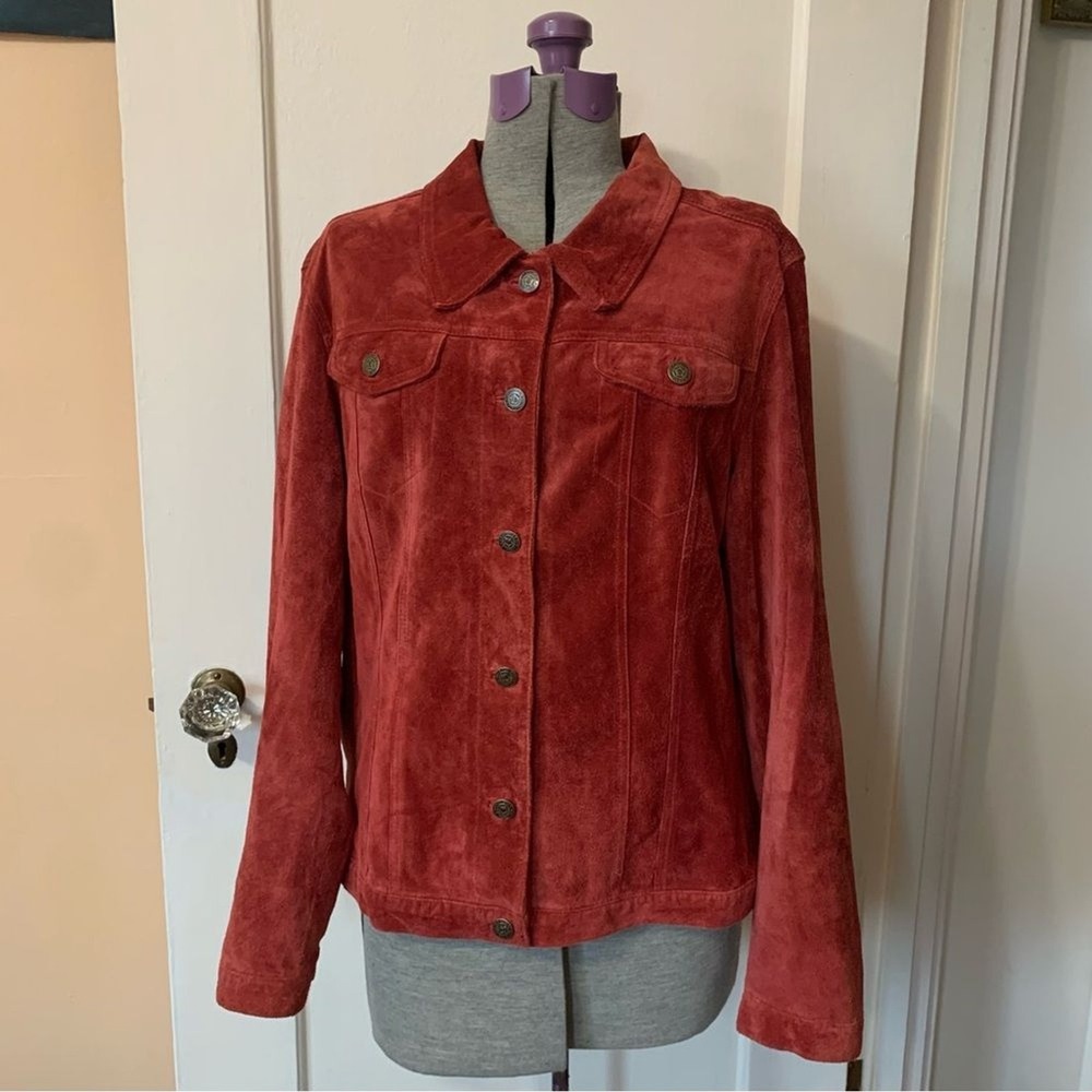 VTG 90s Suede Leather Jacket Shacket Sz XL Rust Red Retro Classic Western Boho